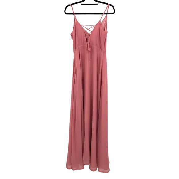 BB Dakota RSVP Blush Pink Spaghetti Strap Lace Up Back Side Zip Long Dress READ - Picture 3 of 10